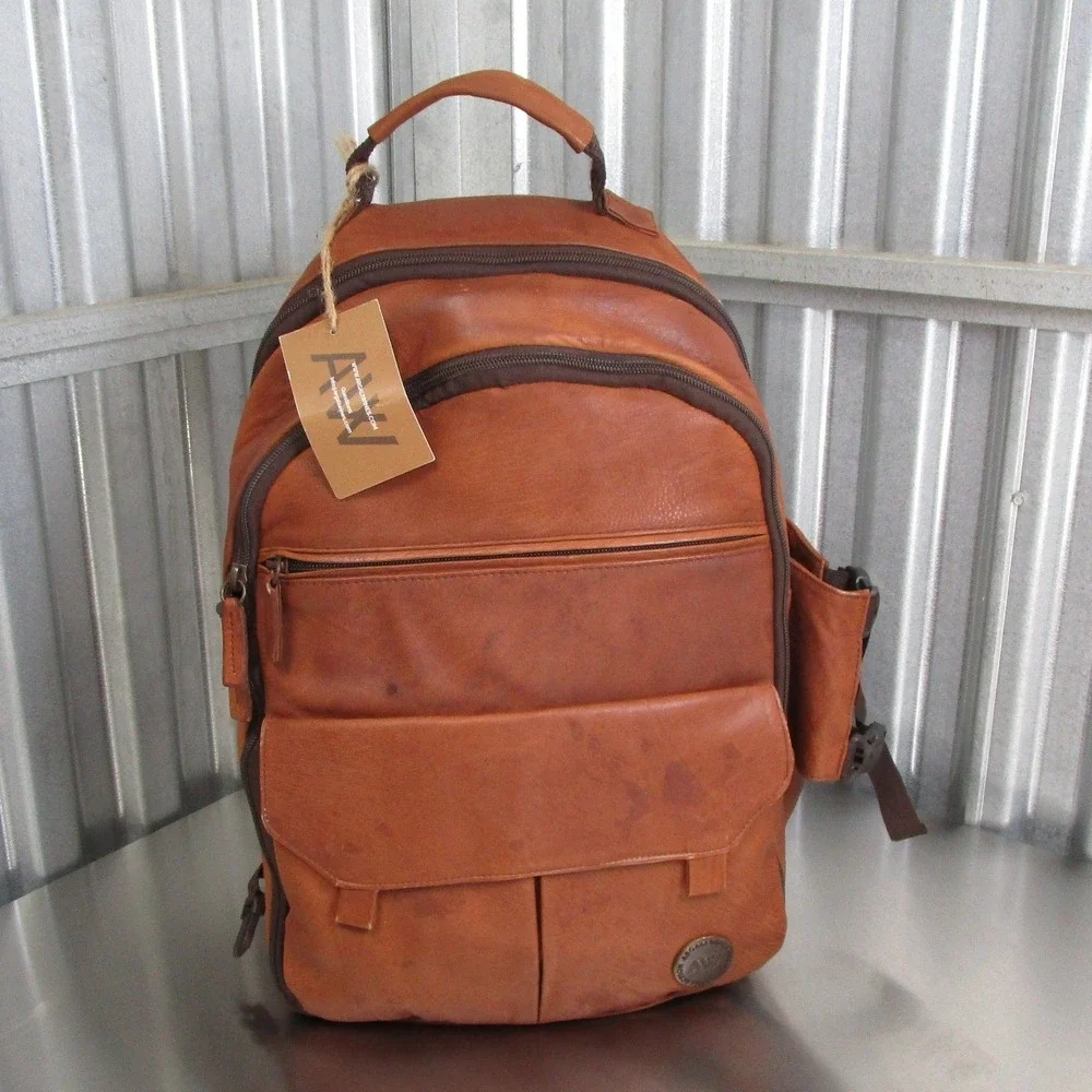 Argali Wines Premium Tan Calfskin Leather Insulated Picnic Backpack Bag New